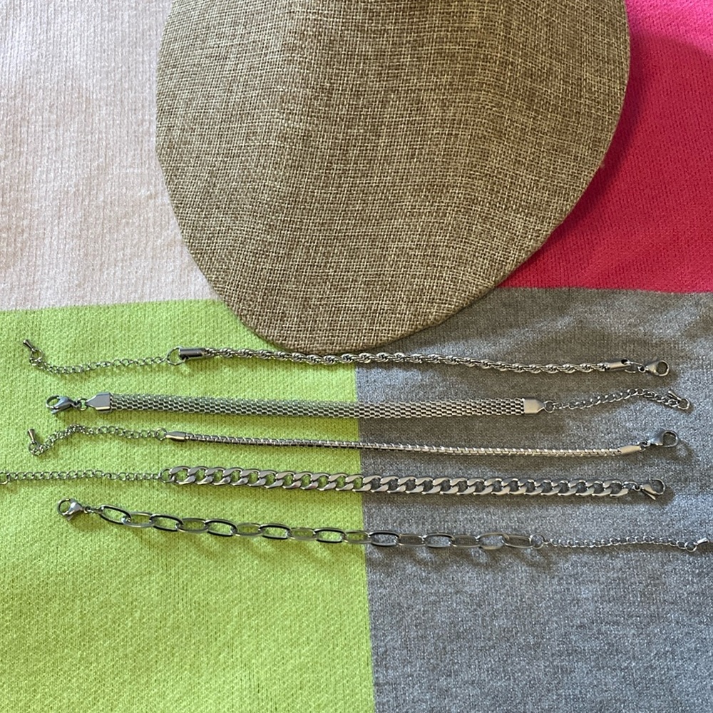 5 Pieces Adjustable Silver Stainless Steel Bracelets